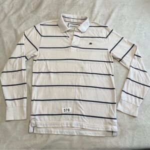 Aeropostale White Long-Sleeve Polo with Navy Stripes